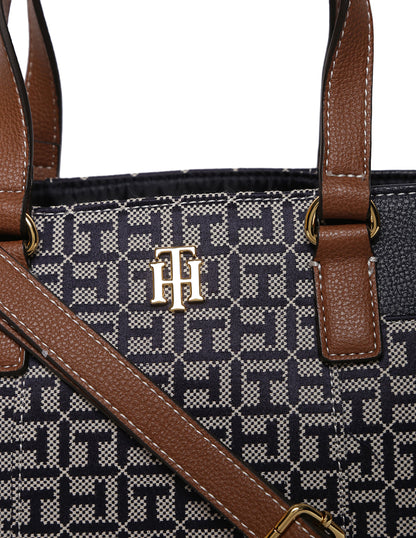 TOMMY HILFIGER Jacquard Monogram Satchel Handbag