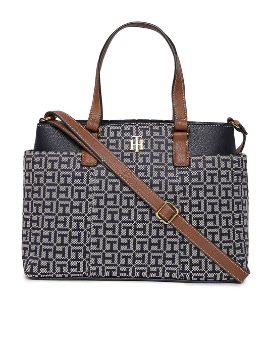 TOMMY HILFIGER Jacquard Monogram Satchel Handbag