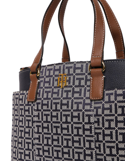 TOMMY HILFIGER Jacquard Monogram Satchel Handbag