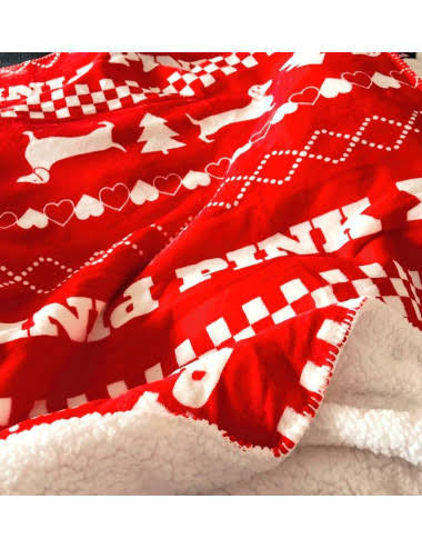 Victoria's Secret Soft Sherpa Blanket Color Red White Snowflake Travel Blanket