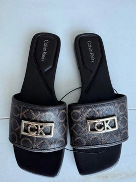 Calvin Klein Silvertone Logo Slides